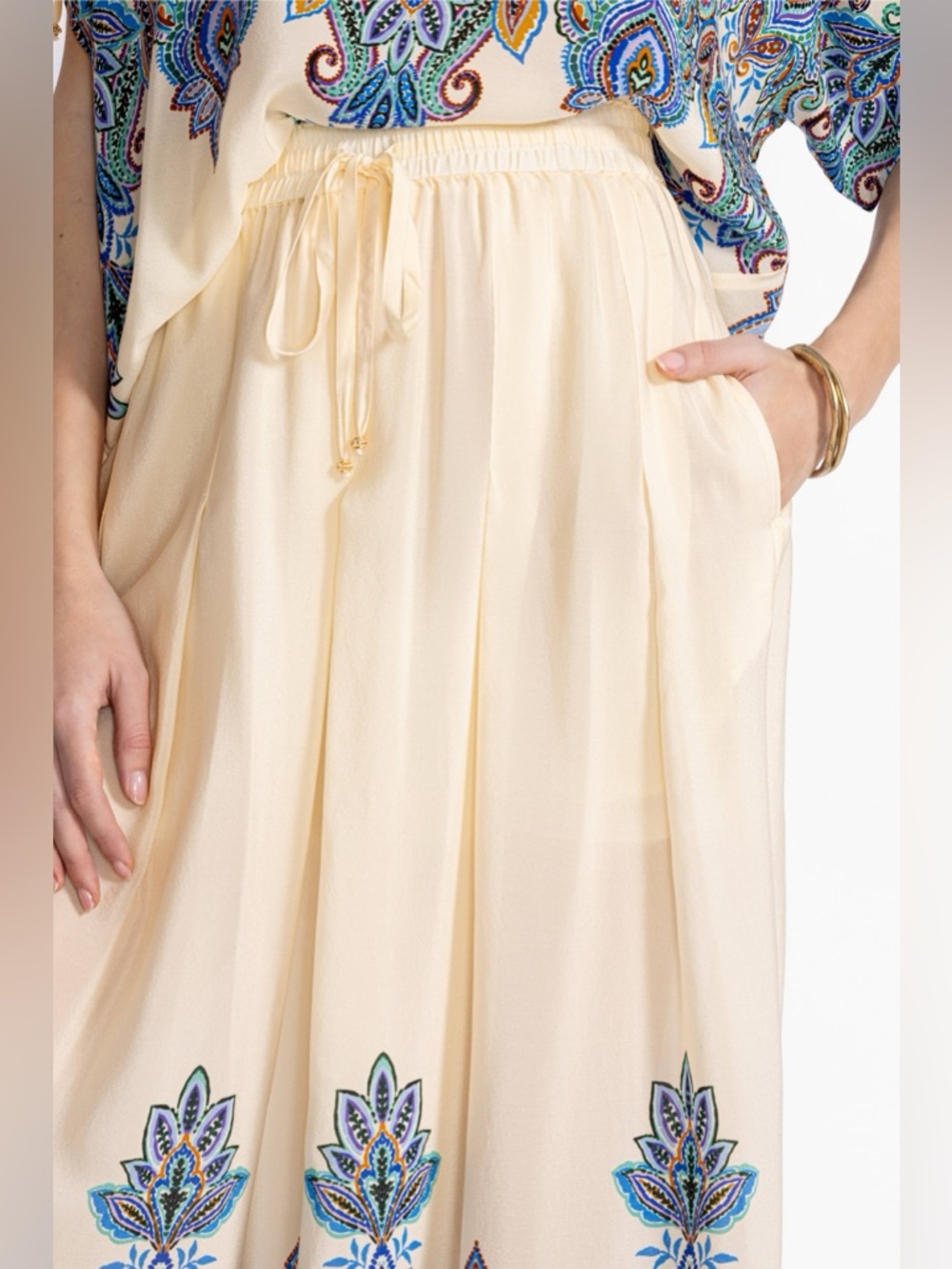 NWT Johnny Was Silk Pleated Wide Leg Pant In Ruta Sz S - Picture 3 of 13